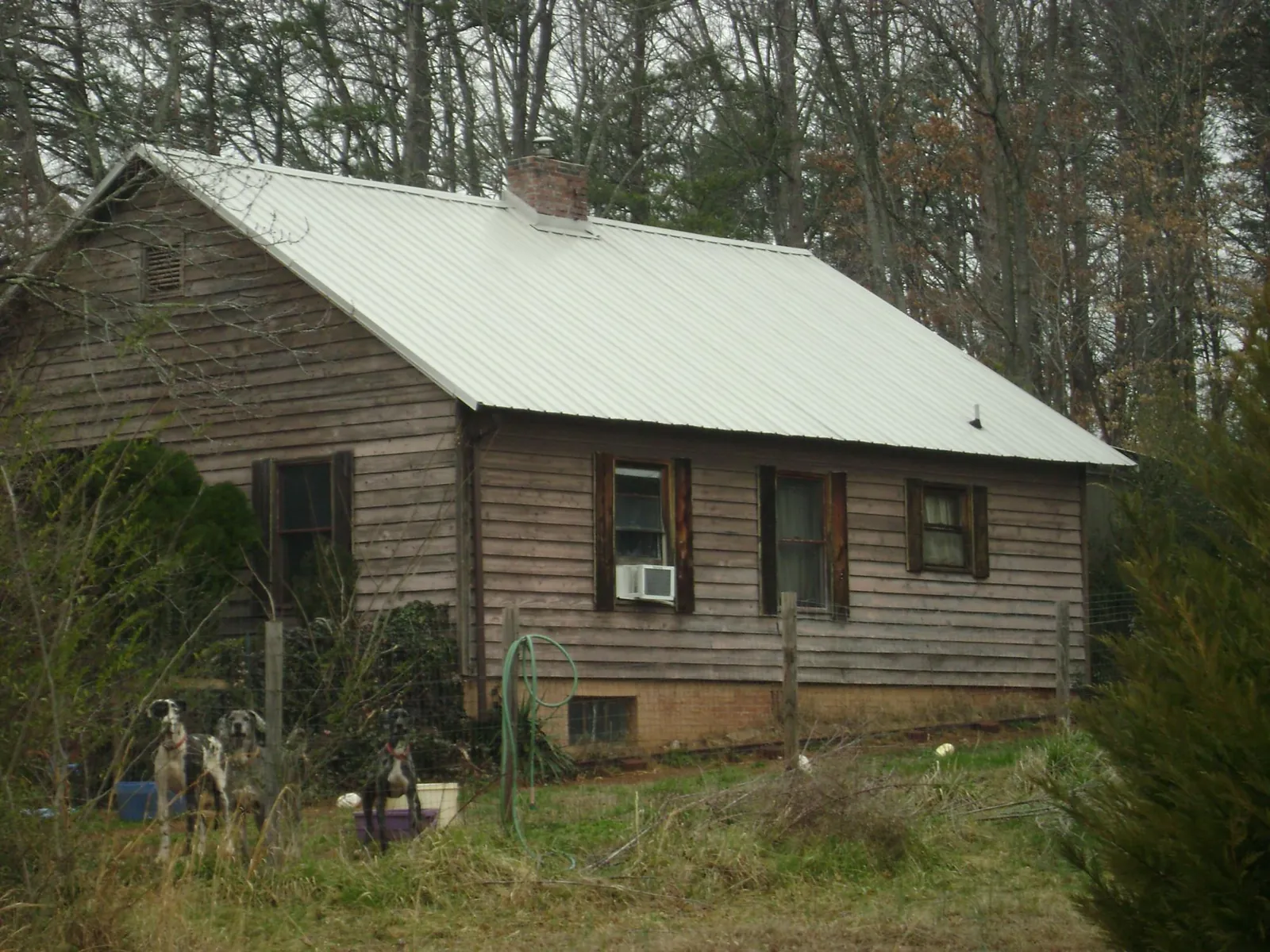 White metal roof on an old wood sided farmhouse, from a Metal Roof Installation job in Hawarden